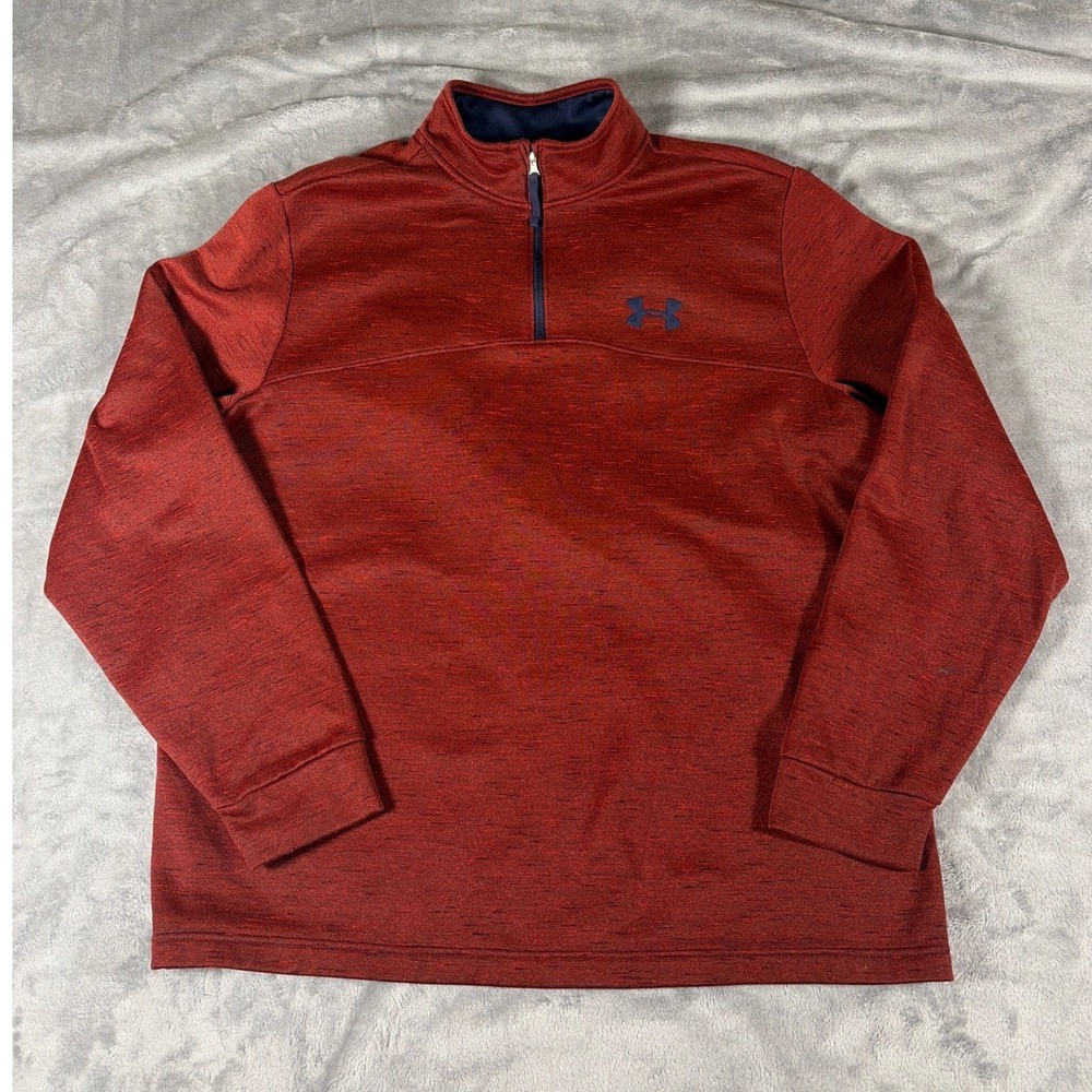 Under Armour Mens ColdGear XL Quarter Zip Pullover Red Heathered Fleece Jacket
